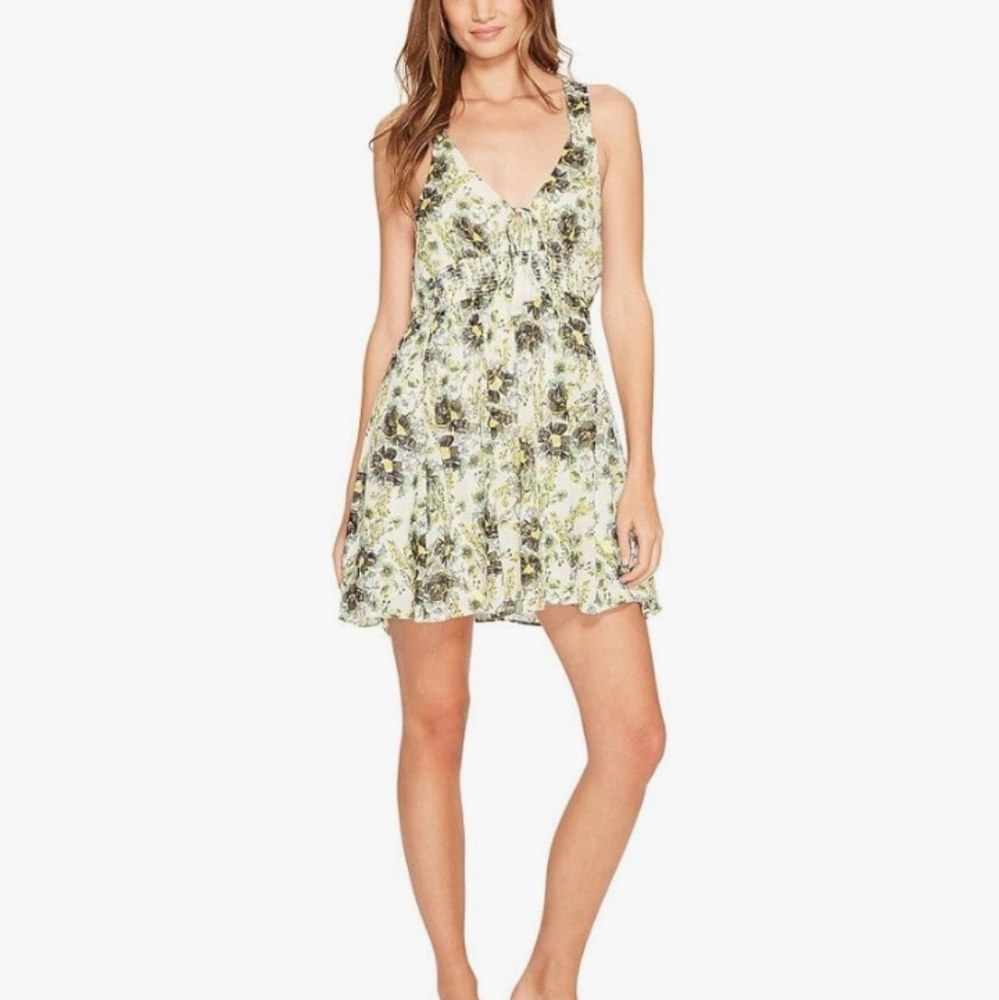 Free People Washed Ashore Racerback Tie Tassel Front Mini Boho Casual Dress Sz S